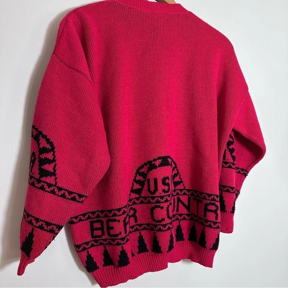 Vintage 80s Jane Adams Red Bear Country Acrylic Sweater Made in USA One Size
